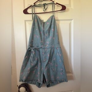 juicy couture retro denim watermelon sweet rose chambray halter romper NWT